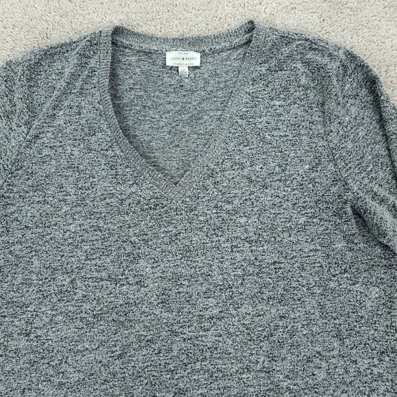 Lucky Brand Sweater Mens Large Gray V-Neck Knit Long Sleeve Pullover - Picture 2 of 8